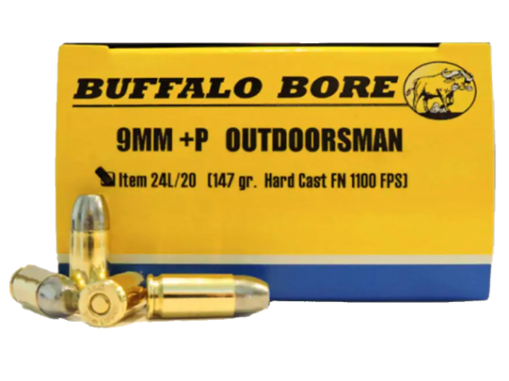 Buffalo Bore Ammunition Outdoorsman 9mm Luger +P 147 Grain Hard Cast Lead Flat Nose