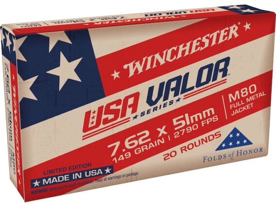 Winchester USA Valor Ammunition 7.62x51mm NATO 149 Grain M80 Full Metal Jacket 500 Round